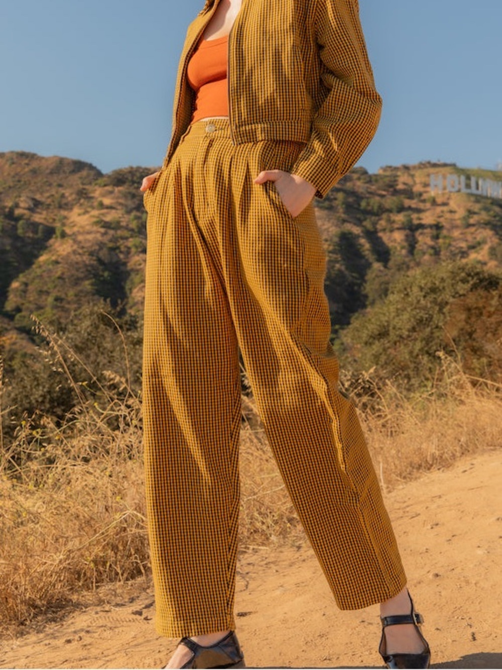 Big Bud Press Yellow and Black Gingham Pleated Trousers